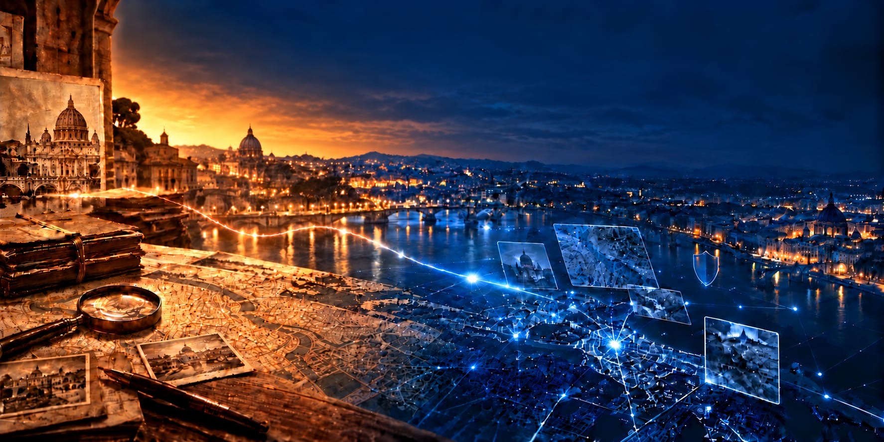 Centro operativo di intelligence con panorama di Roma